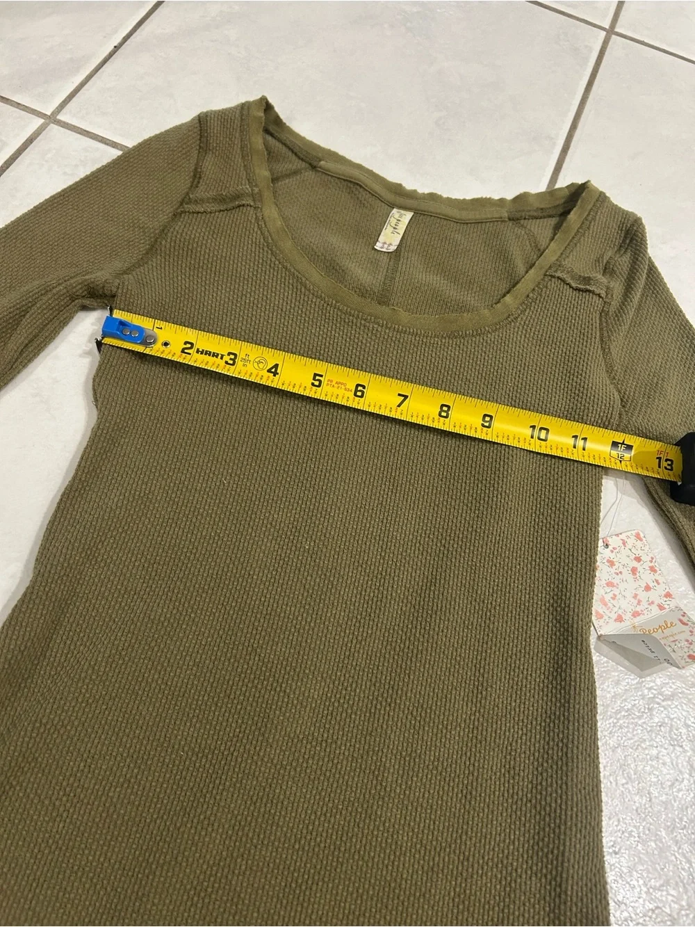 Free People Olive Green Waffle Knit Long Sleeve with Embroidered Cuffs